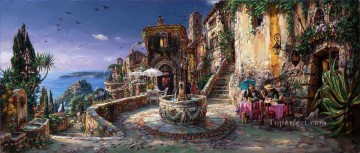 Other Urban Cityscapes Painting - Mediterranean Sunrise street cafe